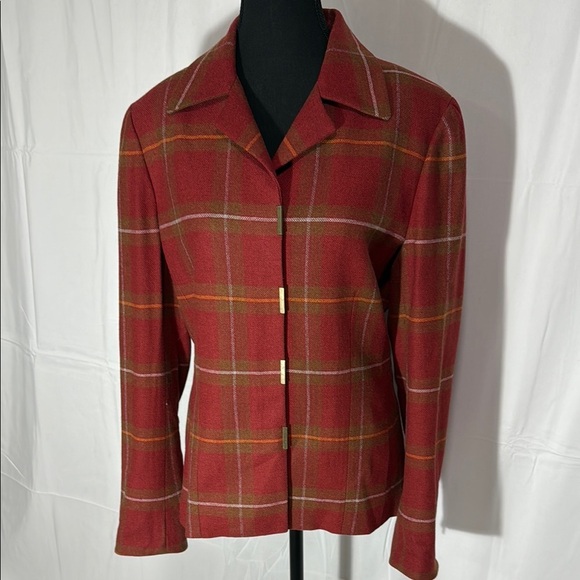 Carlisle Plaid Red Women's Jacket/Blazer 95% Wool 5% Cashmere. Size 10 - Picture 1 of 11